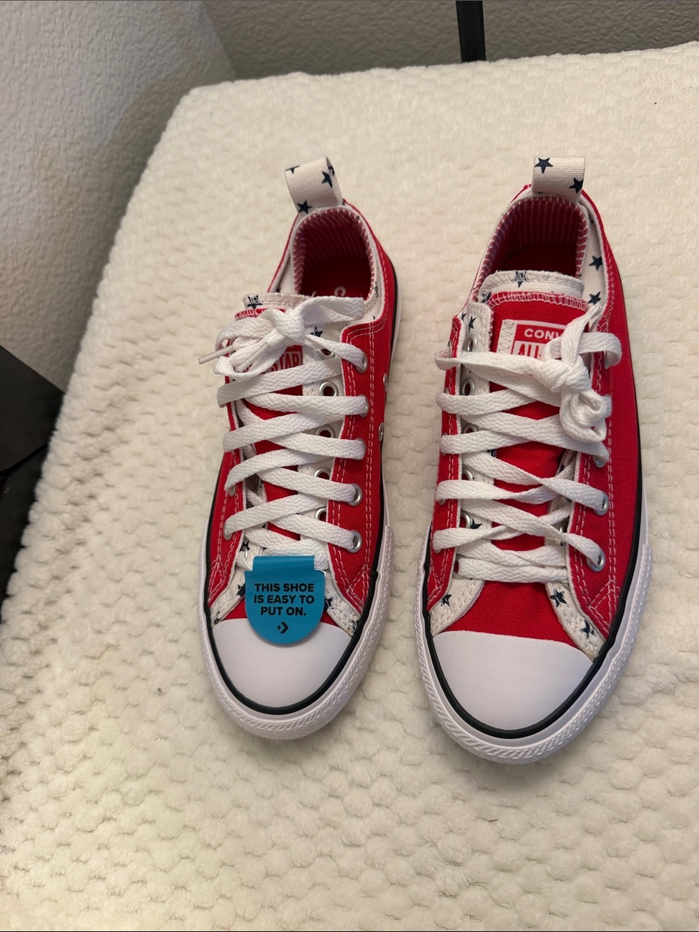 Kids Red Low-Top Canvas Sneakers with Star Heel Tabs - Picture 2 of 14